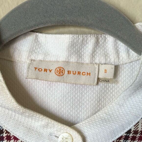 Tory Burch Cora Milano Tartan Silk Mini Brown Blue Shirt Dress Plaid Size 0 - Picture 13 of 15